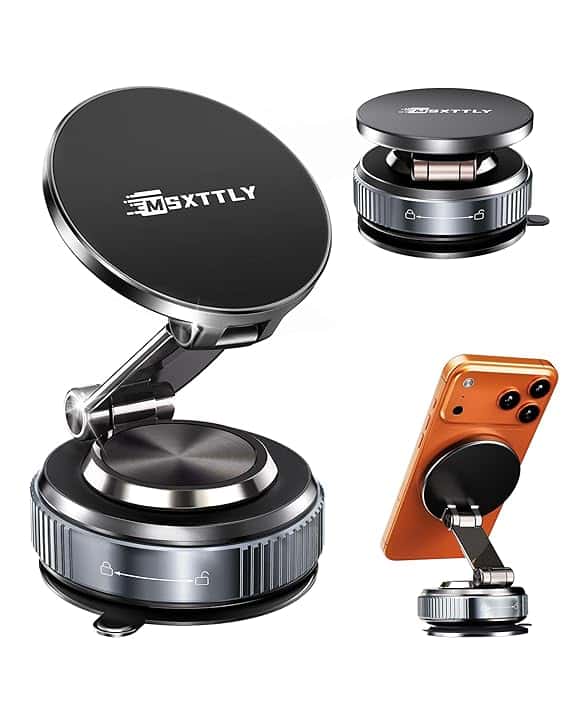MSXTTLY Supporto Telefono Auto, Vmag-S2 2026 Supporto Magnetico a Vuoto, Forte Aspirazione, Rotazione 360°, Compatibile con iPhone 17-12 Pro MAX e Android Nero