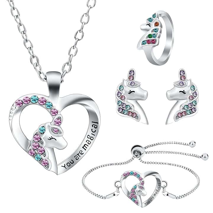OSDUE Girls Regalo Set,Collana Bracciale Orecchini Anelli, Principessa Kit Gioielli Forniture Feste Accessori Regalo Compleanno