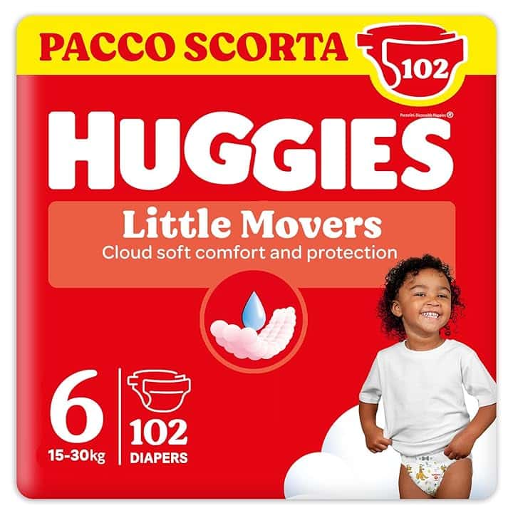 Huggies Little Movers, Pannolini Taglia 6 (16-30 Kg), Design Disney, Pacco Scorta, 102 Pz