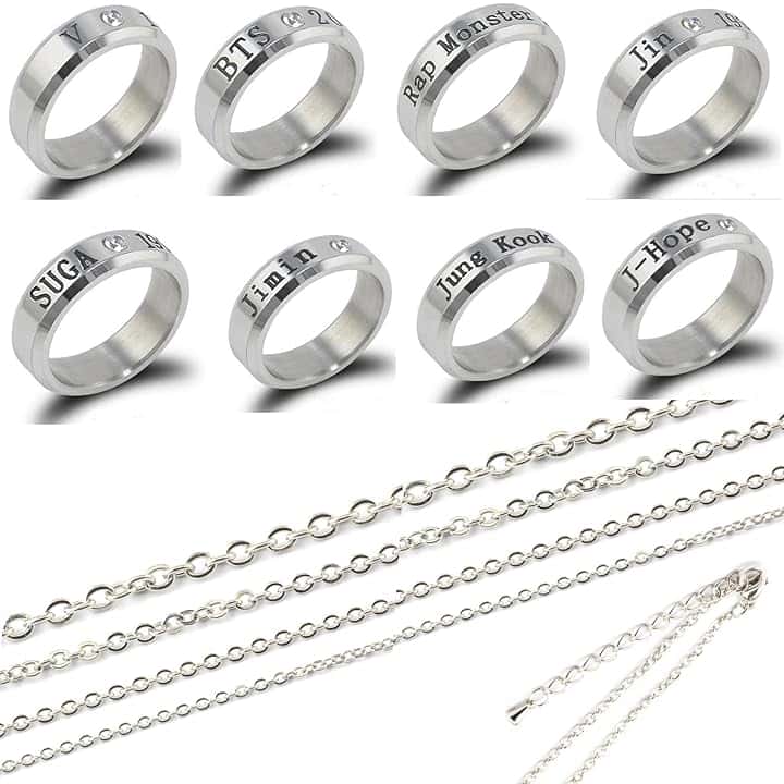 WKxinxuan BTS WKxinxuan Anelli e Collana Gioielleria, 2 Pezzi Gadget Regalo per Fan e Amici