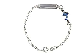 Aka Gioielli Bracciale Targhetta Identificativa Bambino Argento 925 con Delfino Azzurro Smaltato, Idea Regalo