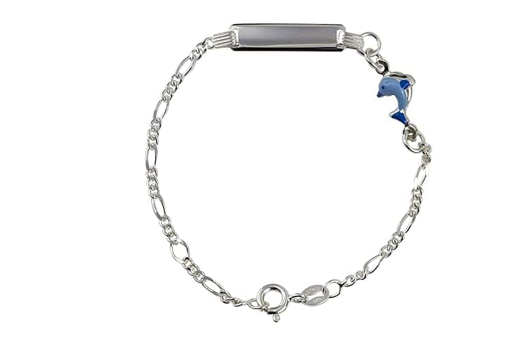 Aka Gioielli Bracciale Targhetta Identificativa Bambino Argento 925 con Delfino Azzurro Smaltato, Idea Regalo