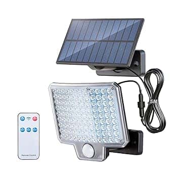 GRIFEMA Lampada Solare da Esterno con Sensore di Movimento, 108 LED, 3 Modalità, 1500mAh, Faretto Solare Esterno con Pannello Solare e Telecomando, Impermeabile IP65 per Giardino, Garage, Patio Global Recycled Standard
