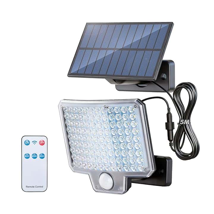 GRIFEMA Lampada Solare da Esterno con Sensore di Movimento, 108 LED, 3 Modalità, 1500mAh, Faretto Solare Esterno con Pannello Solare e Telecomando, Impermeabile IP65 per Giardino, Garage, Patio Global Recycled Standard