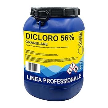 Dicloro Cloro Granulare 56% Rapido per Piscina - 25 kg, Dicloro Stabilizzato a Rapida Dissoluzione per Trattamento Shock, Mantenimento, Iperclorazione, Pulizia ed Igiene dell'Acqua di Piscine