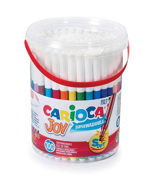 CARIOCA Barattolo Pennarelli Joy, Pennarelli Colorati per Bambini con Punta Fine, Ideali per Disegnare e Colorare, Super Lavabili, Colori Assortiti, 100 Pezzi