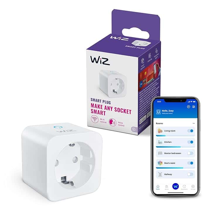 WiZ Wi-Fi Smart Plug, Tipo F, 230 V, 50 Hz, Installazione Facile, Certificazione Matter, Controlli Connessi, Comandi Vocali, Funziona con Alexa, Google Home e Apple Home, Confezione da 1