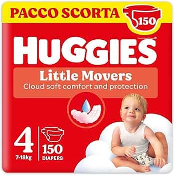 Huggies Ultra Comfort, Pannolini Taglia 4 (7-18 Kg), Design Disney, Pacco Scorta, 150 Pz