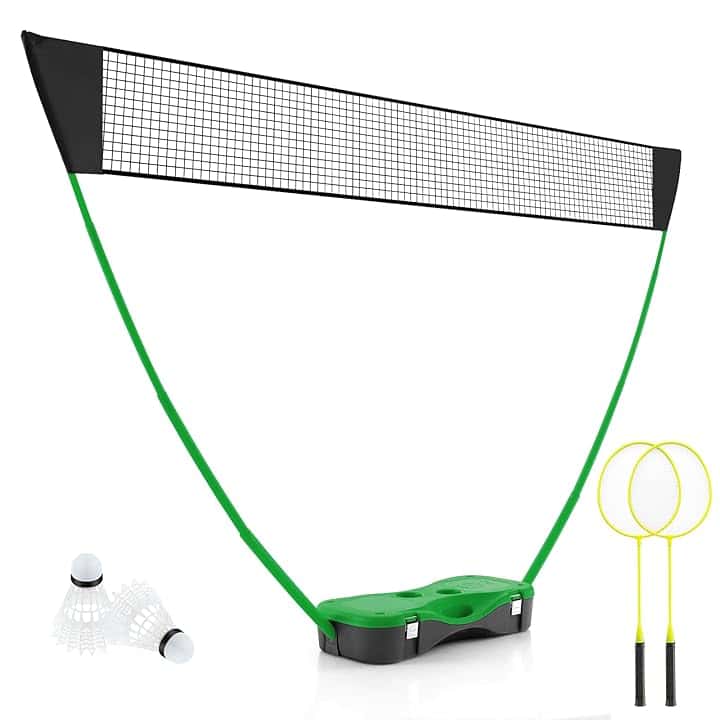 LIFEZEAL Badminton, Set Completo di Badminton Portatile, con Supporto per Rete, Rete, 2 Racchette, 2 Palline, 2 Pali e Scatola, Giochi Sportivi all' Esterno e all' Interno