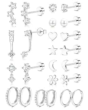 ADRAMATA 12 Paia Orecchini Donna Set Orecchini Acciaio Chirurgico Piercing Orecchio a Cerchio Argento Ipoallergenica Piercing Helix Trago Conch (Argento/Oro)