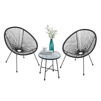 Juskys Set di mobili da balcone Ostana 3 pezzi - Tavolo e 2 poltrone - Elegante gruppo di seduta per balcone, terrazza e giardino - Set di mobili da giardino per balcone Nero