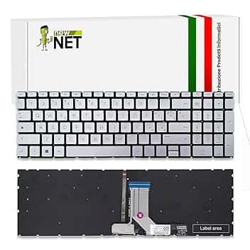 new net - Tastiera Compatibile con HP Pavilion 15-eh0000nl, 15-eh0000sl, 15-eh0003nl, 15-eh0005nl, 15-eh0007nl, 15-eh0008nl [Senza Frame - Colore Tasti Argento - Retroilluminata - Layout ITA]