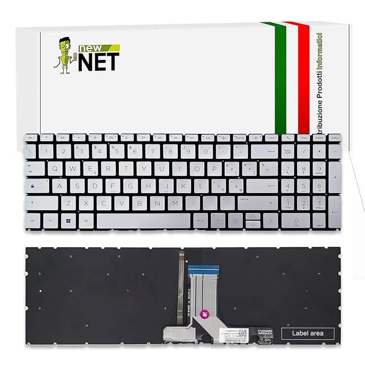 new net - Tastiera Compatibile con HP Pavilion 15-eh0000nl, 15-eh0000sl, 15-eh0003nl, 15-eh0005nl, 15-eh0007nl, 15-eh0008nl [Senza Frame - Colore Tasti Argento - Retroilluminata - Layout ITA]