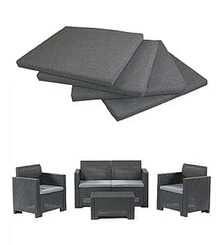 GHIOCUSCINI | Set di 4 Cuscini da Esterno per Salottino in Rattan, COLORE GRIGIO, Tessuto Cotone/Poliestere, Sfoderabile, 58 x 51 cm, Alto 5 cm, Made in Italy