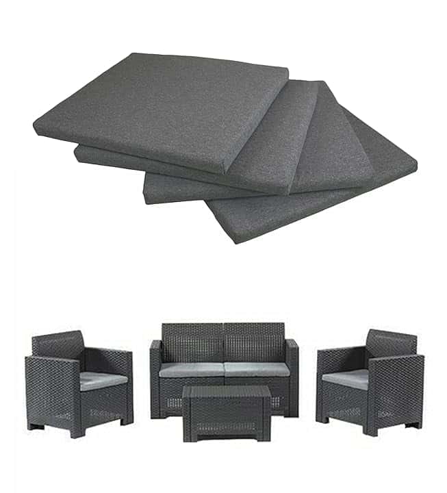 GHIOCUSCINI | Set di 4 Cuscini da Esterno per Salottino in Rattan, COLORE GRIGIO, Tessuto Cotone/Poliestere, Sfoderabile, 58 x 51 cm, Alto 5 cm, Made in Italy