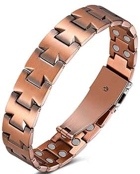 Jeracol Braccialetti da uomo in rame 99% Soild, braccialetto in rame con magneti, dimensioni regolabili e confezione regalo per gioielli, 22 cm