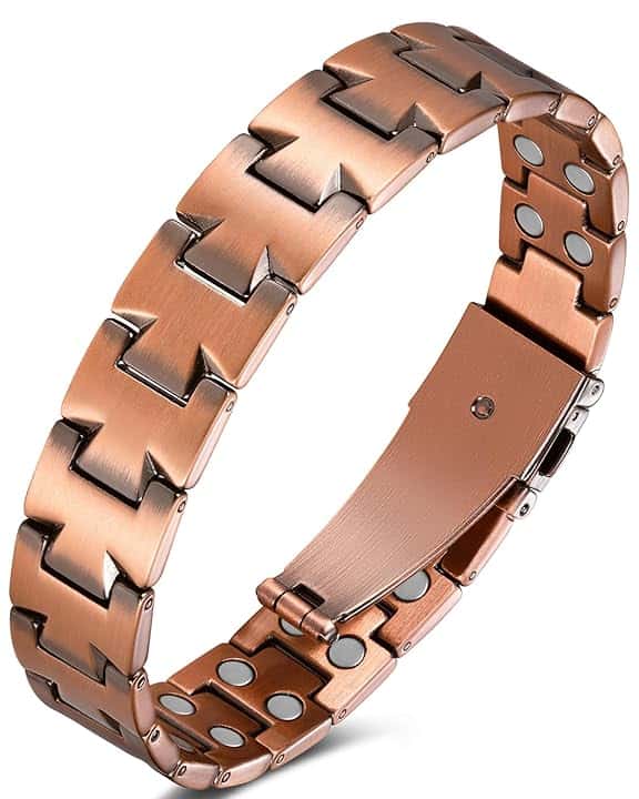 Jeracol Braccialetti da uomo in rame 99% Soild, braccialetto in rame con magneti, dimensioni regolabili e confezione regalo per gioielli, 22 cm