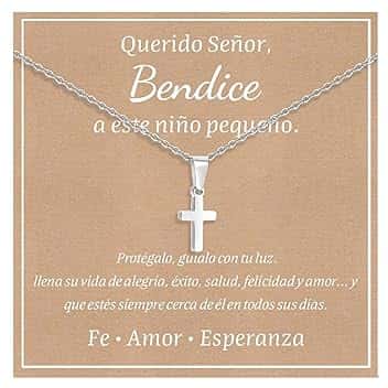 FLHEART Collana con ciondolo a croce cristiana, in acciaio inossidabile, placcato oro/argento, con catena religiosa amuleto, regalo per bambini, Pasqua, battesimo, prima comunione, compleanno, Natale