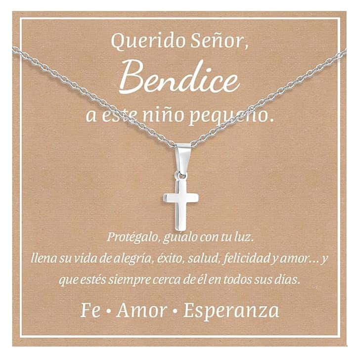FLHEART Collana con ciondolo a croce cristiana, in acciaio inossidabile, placcato oro/argento, con catena religiosa amuleto, regalo per bambini, Pasqua, battesimo, prima comunione, compleanno, Natale