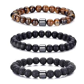 BMMYE 2-4 braccialetti di perle da uomo 8MM braccialetti di perle da uomo, bracciali di pietra naturale, bracciali di pietra lavica, bracciali di pietra tigre occhio