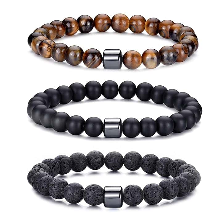 BMMYE 2-4 braccialetti di perle da uomo 8MM braccialetti di perle da uomo, bracciali di pietra naturale, bracciali di pietra lavica, bracciali di pietra tigre occhio