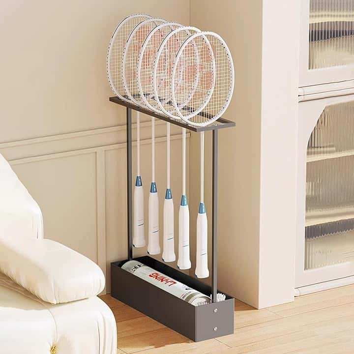 Rastrelliera Racchetta Tennis Supporto Verticale per Racchette da Badminton, Salvaspazio per Attrezzature Sportive, Organizer Angolare per Racchette da Tennis per Scuola, Camera da Letto, Soggiorno(Bl