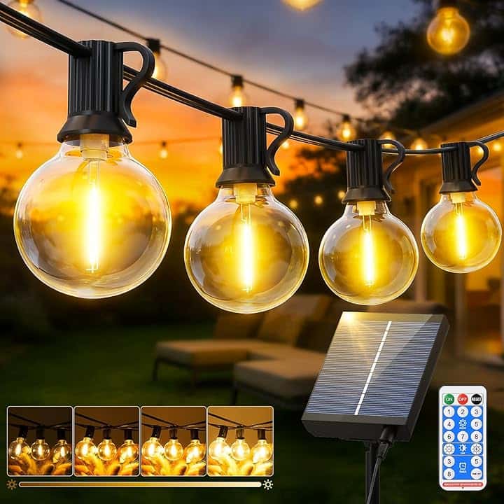 Catena Luminosa Esterno Giardino Solare - Luci da Esterne 15M/50FT Solari Dimmerabile Impermeabile con LED G40 Lampadine per Esterne Illuminazione Gazebo Patio Balcone