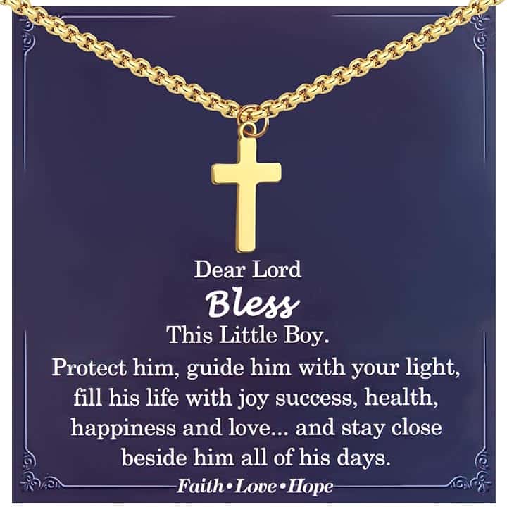 HotoPink Collana con croce per battesimo per ragazzi, in acciaio inox, con catena a croce dorata, per prima comunione, battesimo, regali cristiani, regali di Pasqua per adolescenti, ragazzi, figli, nipoti