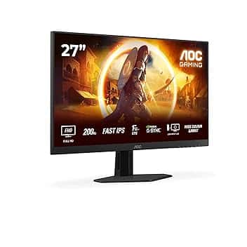 AOC Gaming Monitor 27G4HRE 27 pollici, 1920x1080, FHD, 200Hz, Fast IPS Panel, 0.5ms MPRT, Speakers, (HDMI2x 2.0 DP 1x 1.4) Adaptive Sync, HDR10, G-Sync Compatible, Nero