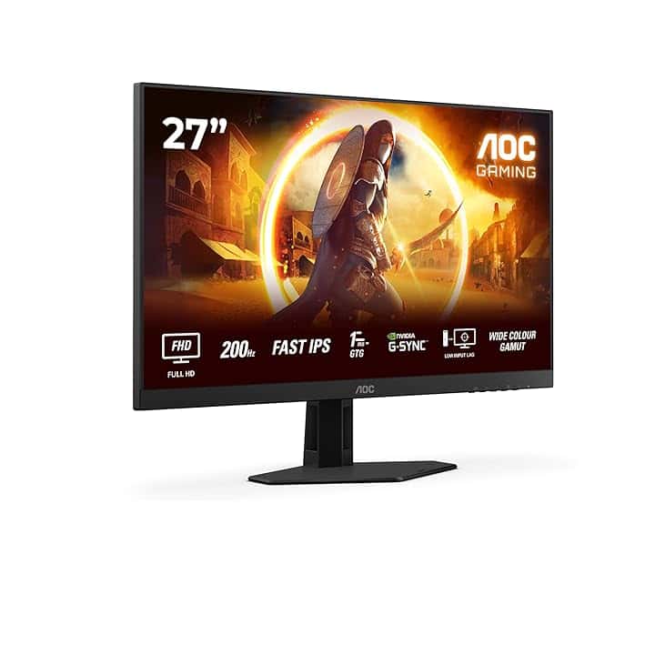 AOC Gaming Monitor 27G4HRE 27 pollici, 1920x1080, FHD, 200Hz, Fast IPS Panel, 0.5ms MPRT, Speakers, (HDMI2x 2.0 DP 1x 1.4) Adaptive Sync, HDR10, G-Sync Compatible, Nero