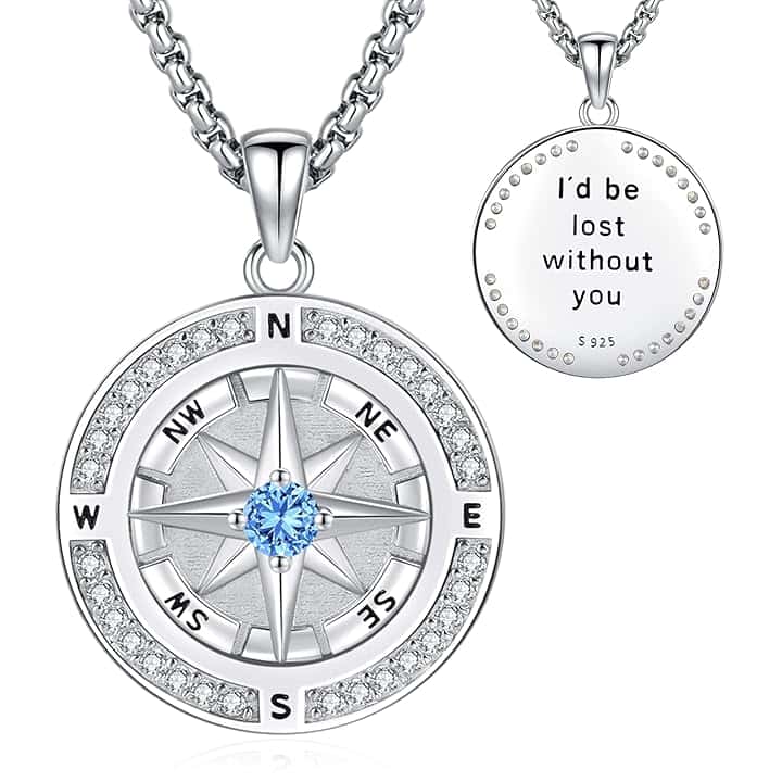Eusense Bussola Collana in Argento Sterling 925 Bussola Pendente Catena Regalo di Laurea Gioielli per Uomo Donna
