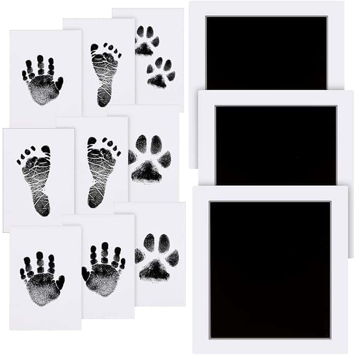 Impronta Mani e Piedi Neonati Inchiostro 10x8 cm, Kit Impronte Neonato 3Pcs Impronte di Mani e Piedi Cuscinetto del Timbro SenzaTocco non Tossici Sicuri,Kit Impronta Cane/Gatto-Nero