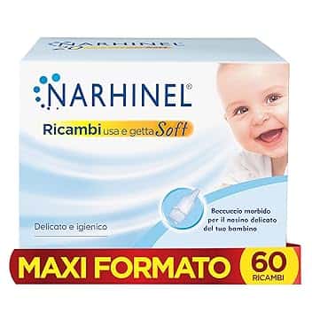 Narhinel MAXI FORMATO 60 Ricambi Morbidi per Aspiratore Nasale Neonati e Bambini con Filtro Igienico Assorbente per Trattenere il Muco, Pacco da 60 Ricambi Monouso