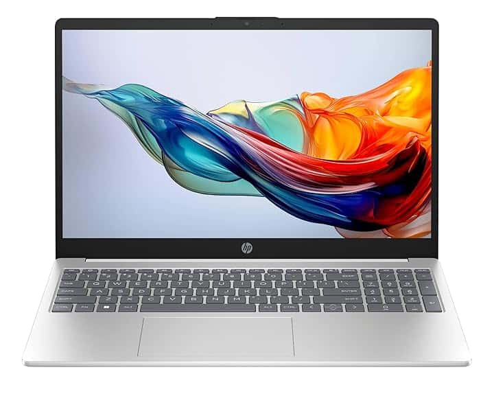 HP Laptop 15-fc0021sl, PC Portatile 15", Display FHD, Notebook, (AMD Ryzen 7 7730U, RAM 16GB, SSD 1TB, Windows 11), Computer Portatile, Uso quotidiano, Tastiera Italiana, QWERTY, Argento