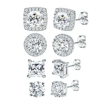 Dochais Set 4 Paia Orecchini Argento 925 Placcati Oro 14k, Ipoallergenici, Grandi Orecchini Rotondi e Quadrati Zirconi 6-10mm per Donne e Uomini, Unisex