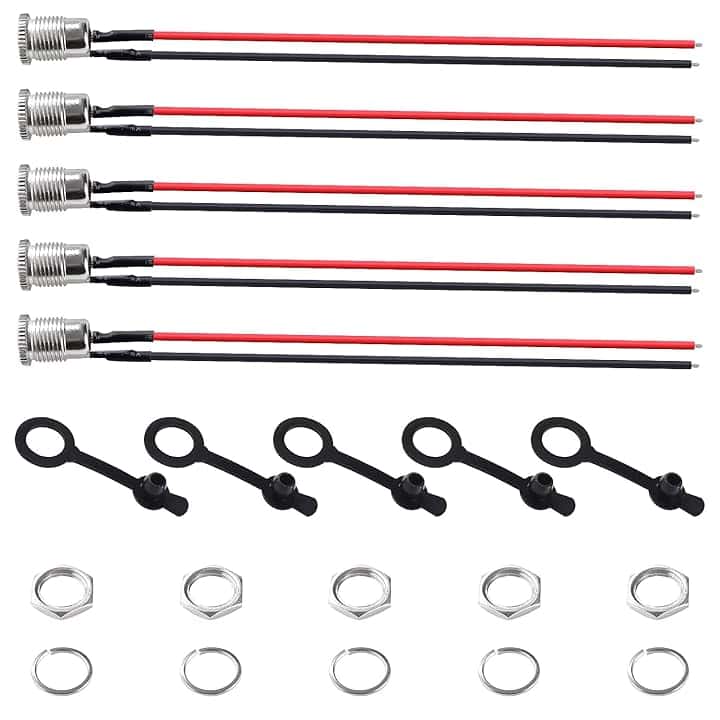 5 Pezzi 5.5x2.1 mm DC-099 Connettori Femmina, DC Presa Jack di Alimentazione con Cavo 18AWG, con Cappuccio Impermeabile, per Montaggio a Pannello