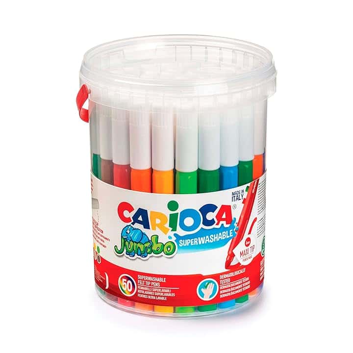 CARIOCA Jumbo | Pennarelli Lavabili per Bambini in Barattolo con Maniglia, Set Pennarelli Punta Grossa, 50 Colori