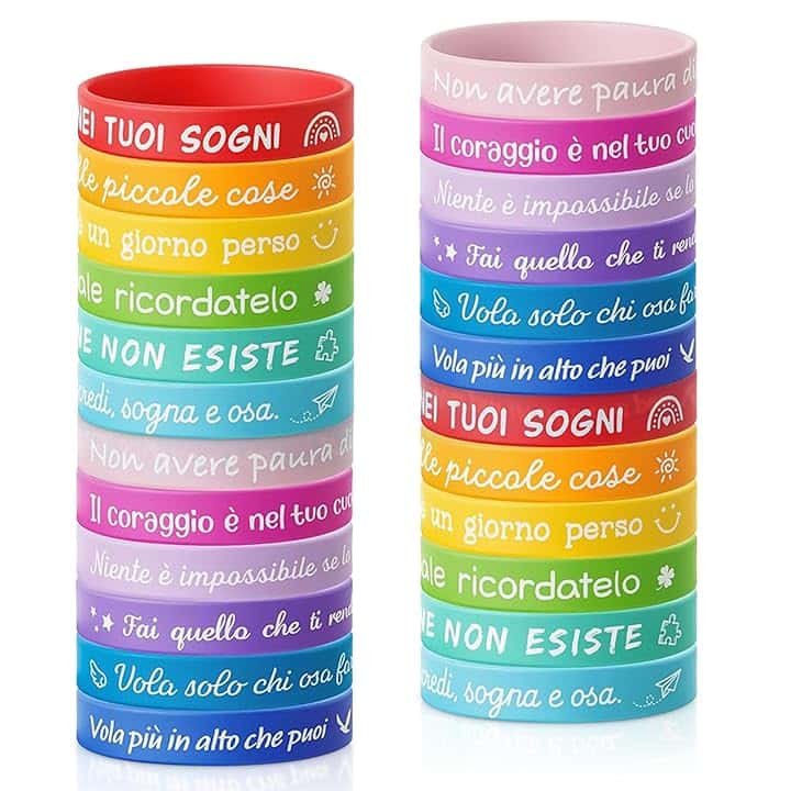 24 Braccialetti Bambini con Frasi Motivazionali, Braccialetti Silicone Colorati Amicizia, Gadget Compleanno Bambini, Regalini Fine Festa, Regalo bambini, Pensierini Festa Scuola