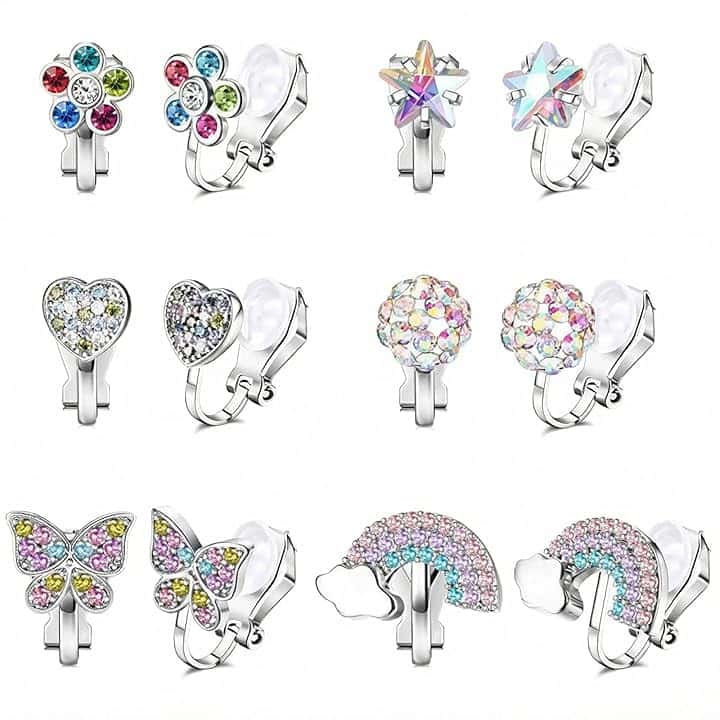 HTTDSLF 6 Paia Orecchini a Clip per Ragazze, Accessori per Gioielli da Principessa, Orecchini Piccoli per Bambine, Bambina Clip, Senza Buco Carino Colorati, Gioielli Regali per Donne Ragazze