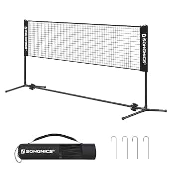 SONGMICS Rete da badminton da 3 m, rete da pallavolo, altezza pali regolabili, set portatile per tennis