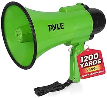 Pyle Megafono a Batteria con Sirena, Megafono Portatile 30 Watt, Microfono, 2 Modalità, Suono PA, Manico Pieghevole, per Cheerleading e Polizia, Verde
