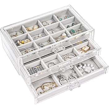 ProCase ProCase Porta Orecchini Organizer, Porta Gioielli da Cassetto con Divisori Regolabili, Porta Orecchini Chiuso da Camera, Vassoi per Gioielli Anelli Orecchini 3 Strati - Grigio