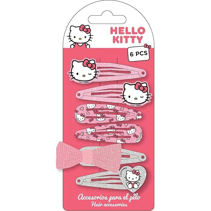 CERDÁ LIFE'S LITTLE MOMENTS Hello Kitty 6 pezzi ganci per capelli per ragazze | Set di spille metalliche rosa con glitter, fiocco decorativo e disegni originali Sanrio