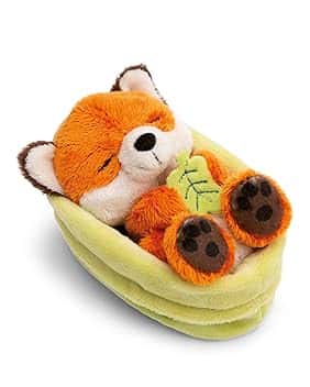 NICI volpe di peluche con foglia 12 cm che dorme in un cestino - arancione - Morbido peluche, carino da coccolare e giocare, per bambini e adulti - 61581
