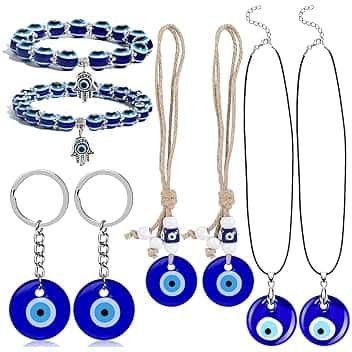 Sasibiyb 8 Pezzi Malocchio Collana Occhio Turco Amuleto da Parete con Occhio Blu Turco Evil Eye Ciondolo per Allontanare Gli Spiriti Maligni, Decorare o Regalare