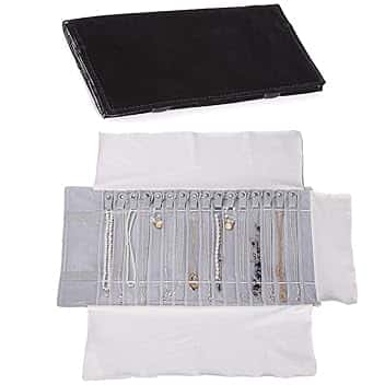 UdaLen Borsa a Rullo per Organizer per Gioielli, Rotolo Pieghevole per Gioielliere Grande Capacità e Pratico Portatile,per Più Collane, Braccialetti,Grigio,Flannel