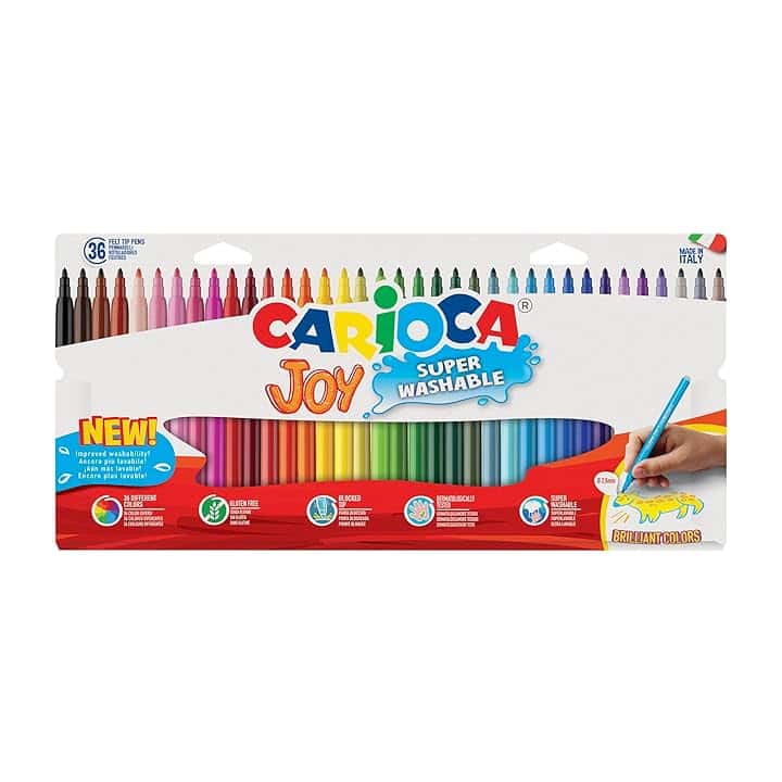 CARIOCA Pennarelli Joy Paperboard Wallet, Pennarelli Colorati per Bambini con Punta Fine, Ideali per Disegnare e Colorare, Super Lavabili, Colori Assortiti, 36 Pezzi
