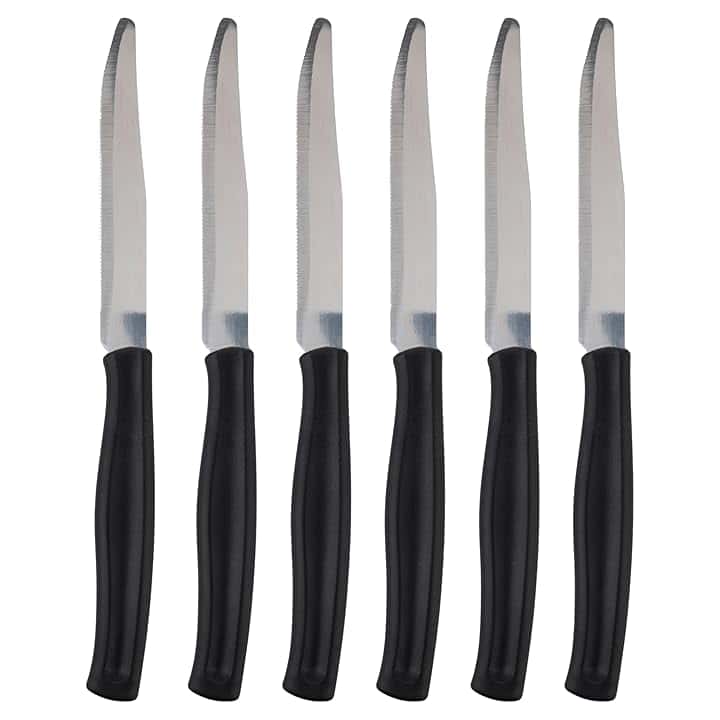 Set 6 coltelli da tavola, Lama seghettata in Acciaio Inox, Manico in plastica PP, Nero, SìChef