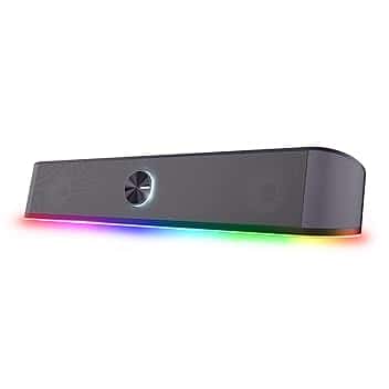 GXTrust 1619 Rhox Soundbar PC Illuminata RGB, 12W Casse PC Stereo Speaker con Illuminazione Regolabile, Alimentazione USB, Jack 3.5 mm, Altoparlanti per Computer, Laptop, TV - Nero/Grigio