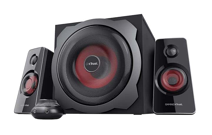 Trust Tytan Set Altoparlanti 2.1 con Subwoofer, Risparmio Energia, Nero/Rosso